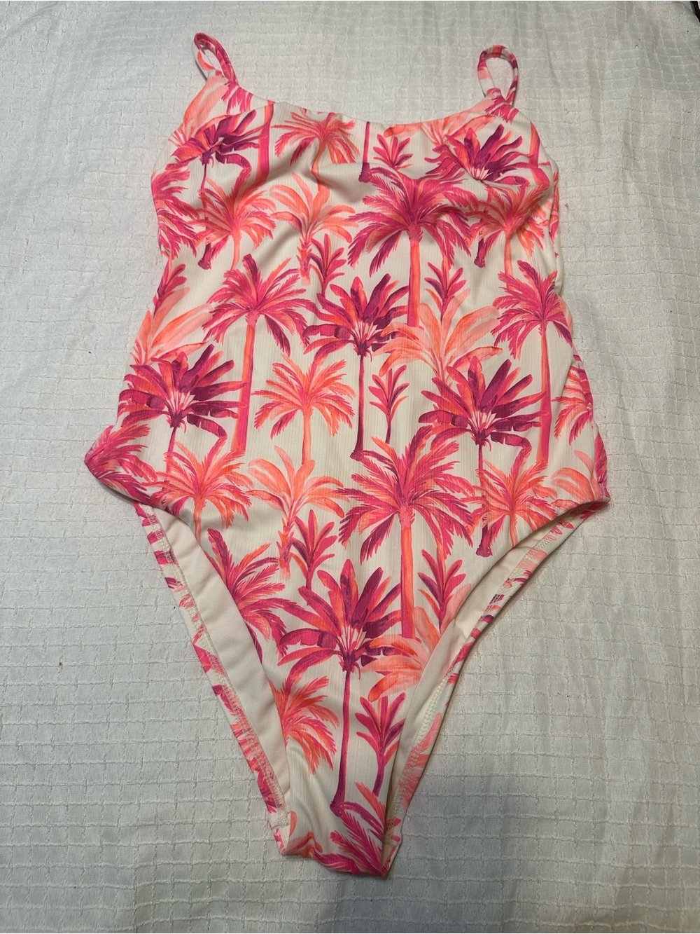 Shade & Shore Tropical Palm Print One-Piece Swimsuit Pink & Coral Sz Lg (12/14)